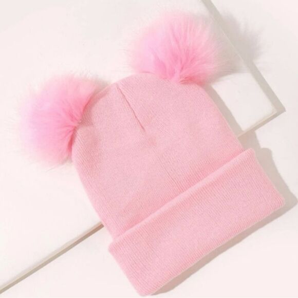 PINK FLUFFY POM POM Beanie Hat - Picture 2 of 3